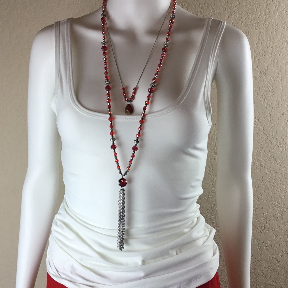 Glamorous Art Deco Necklace Red Aurora Borealis